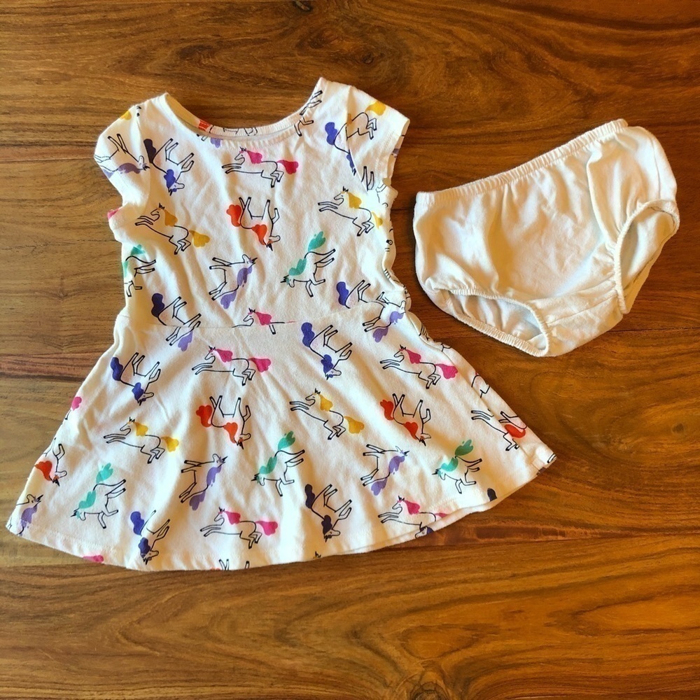 Cat & Jack Ivory Rainbow Unicorn Dress & Bloomers